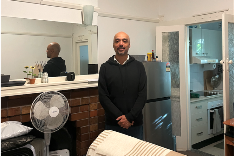 Duncan in his studio apartment